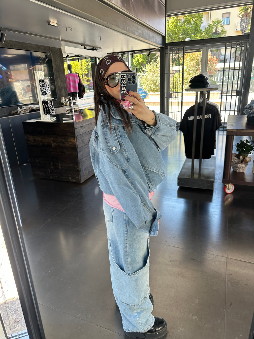Chiodo over denim Carlita Blanco