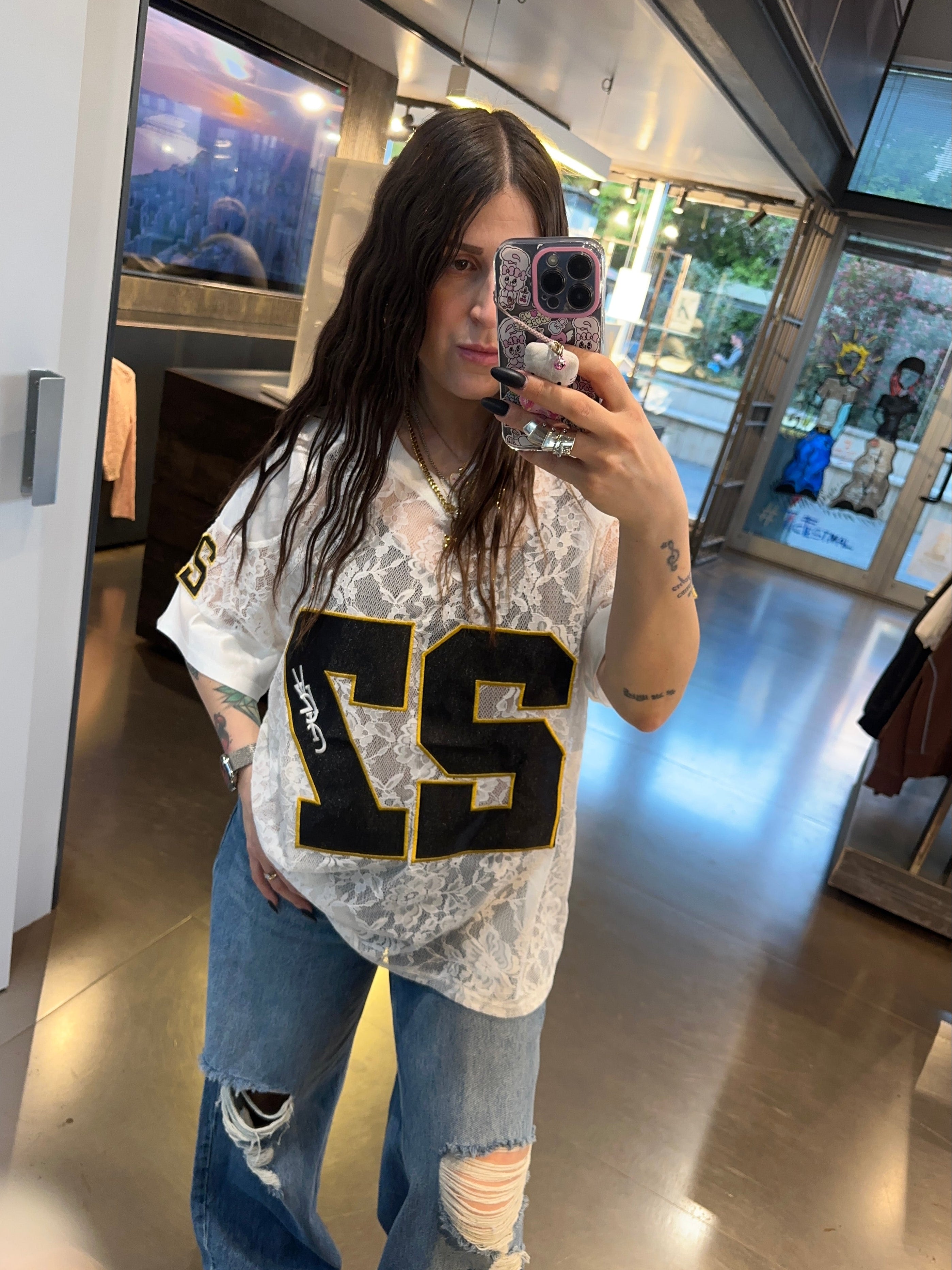 T-shirt basket pizzo Carlita Blanco