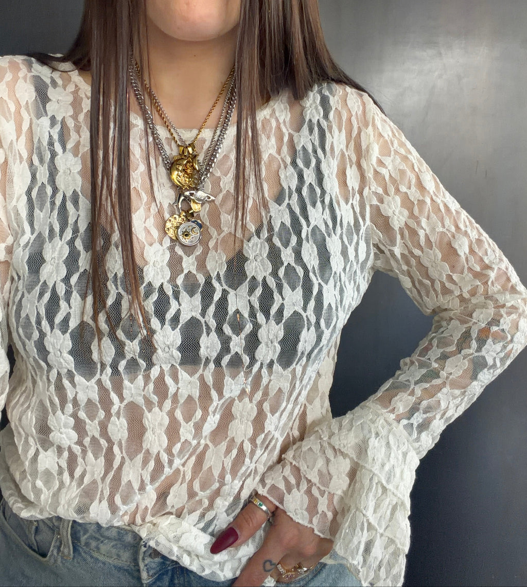 T-shirt pizzo manica volant Carlita Blanco
