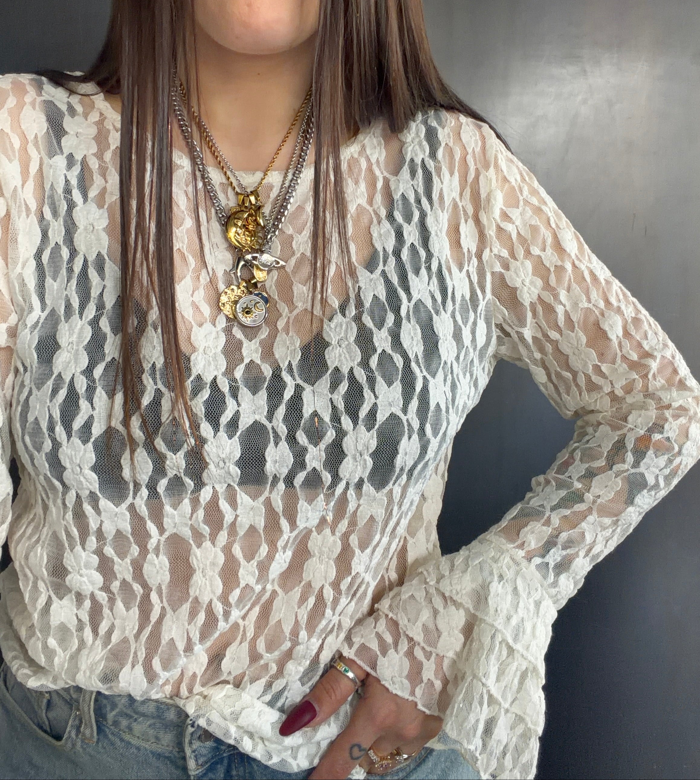 T-shirt pizzo manica volant Carlita Blanco