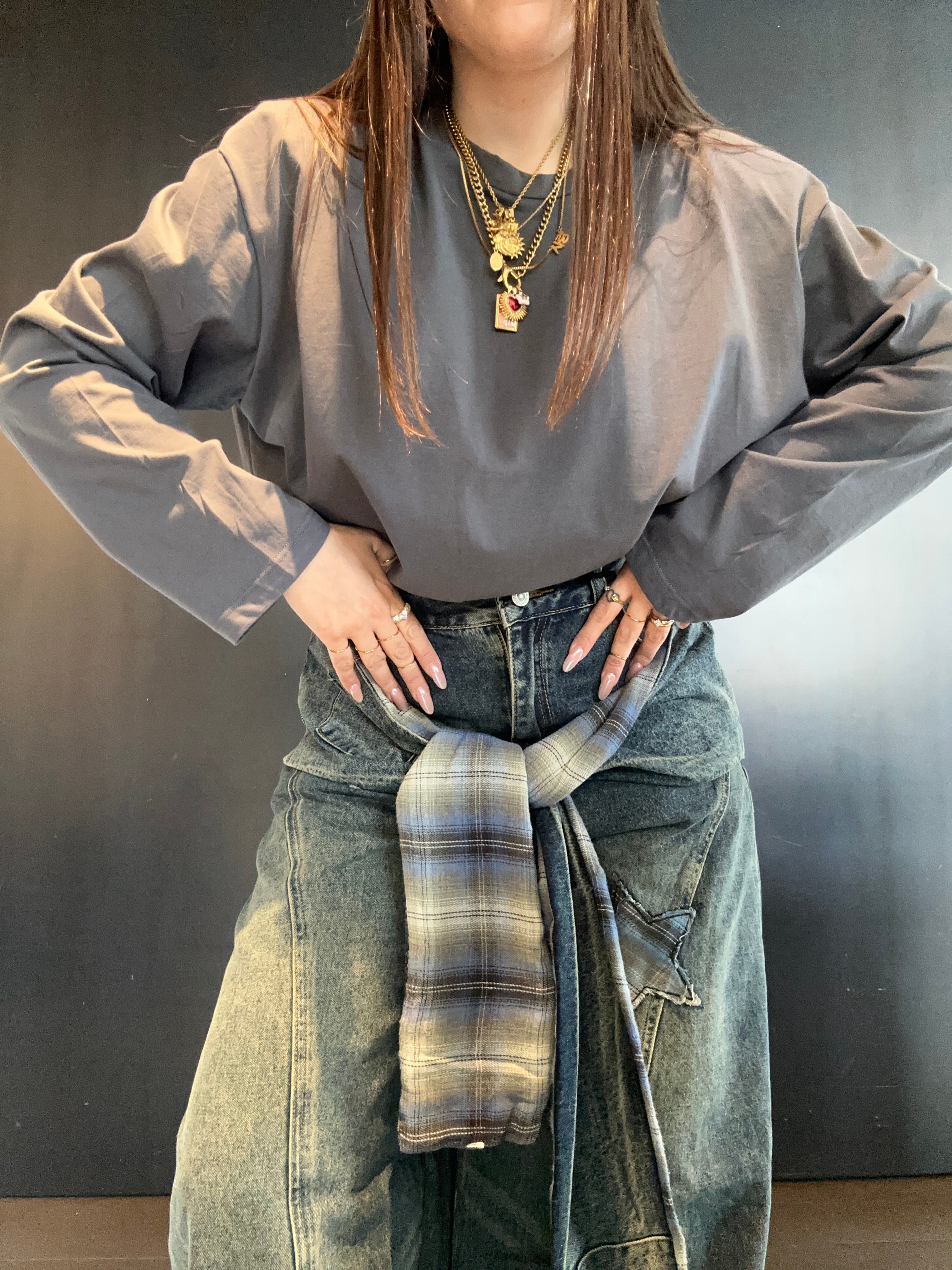 Jeans con applicazione tartan